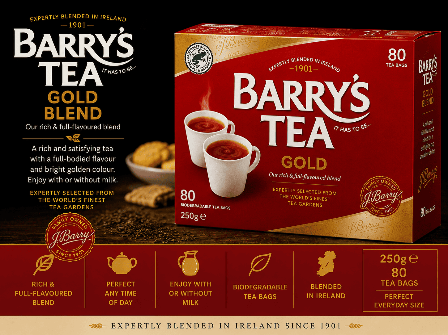 Barry's Tea Gold Blend 80 Tea Bags 250g