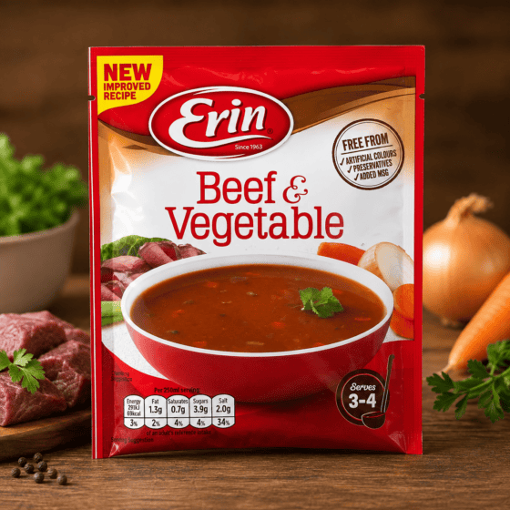 Erin Beef & Vegetable Soup 68g packet with beef and vegetables