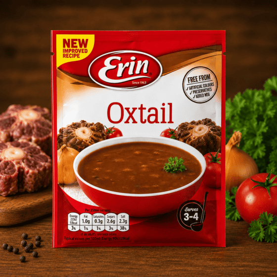 Erin Oxtail Soup 57g packet with oxtail, tomatoes, onion and fresh parsley