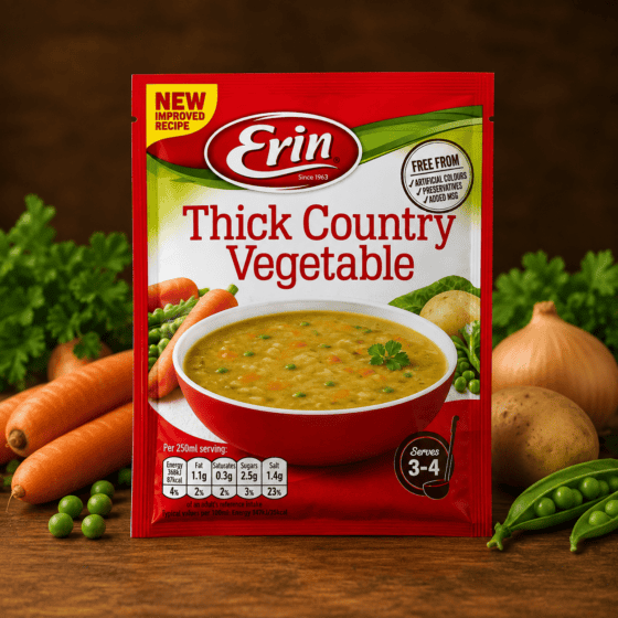 Erin Thick Country Vegetable Soup 72g packet with fresh vegetables