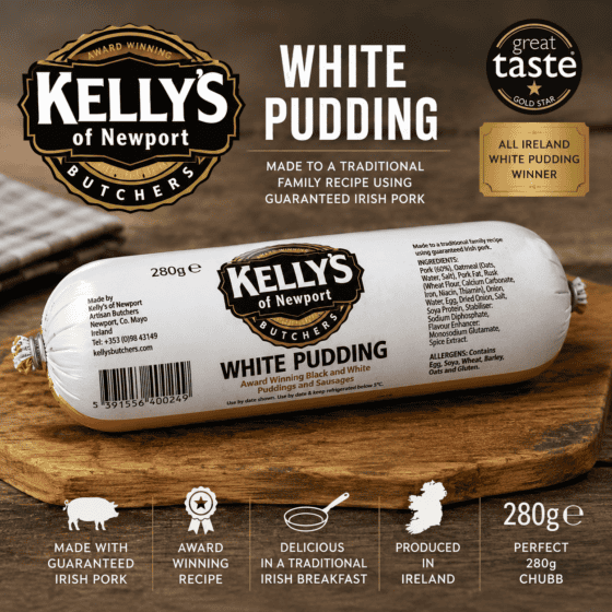 Kelly’s White Pudding 280g traditional Irish white pudding