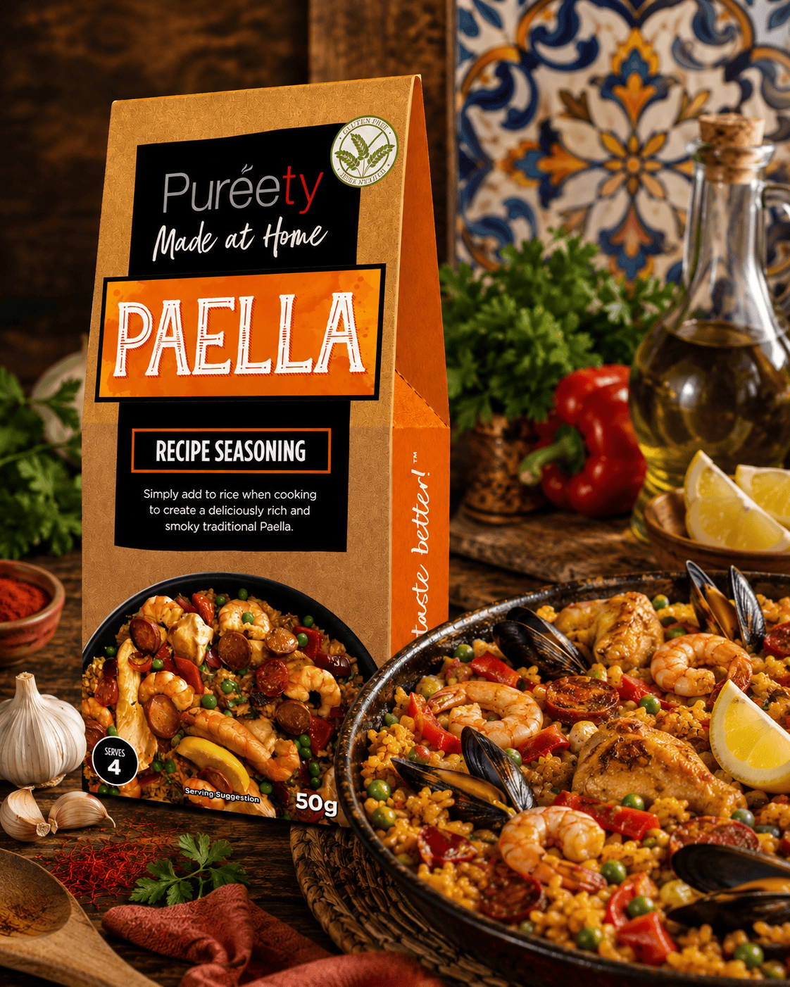 Pureety Made at Home Paella Recipe Seasoning 50g Gluten Free Spanish Recipe Mix