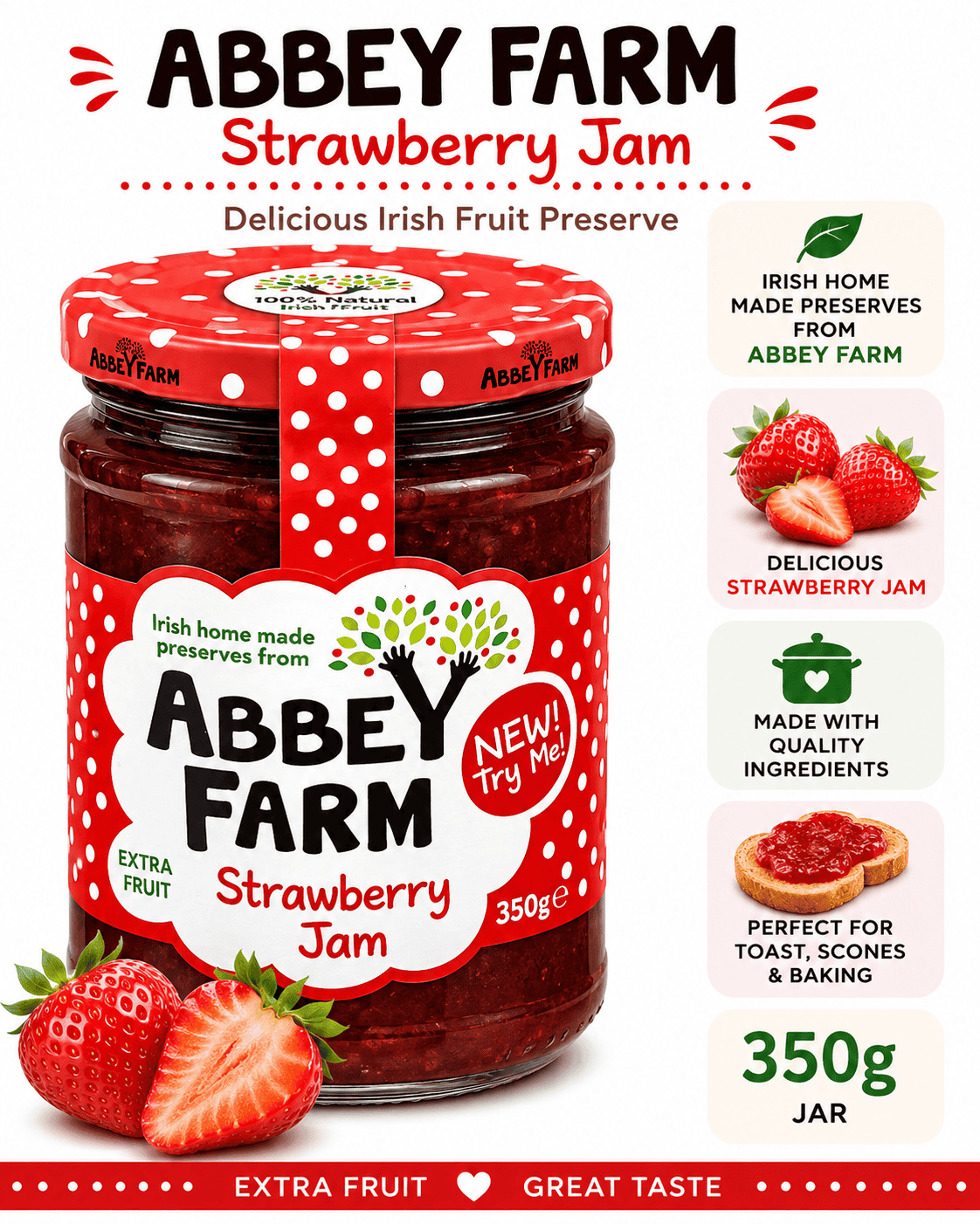 Abbey Farm Strawberry Jam 340g product information