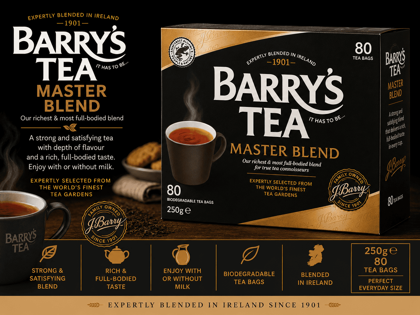 Barry's Tea Master Blend 80 Tea Bags 250g product information