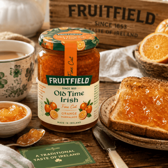 Fruitfield Old Time Irish Fine Cut Orange Marmalade 454g served with toast at a traditional Irish breakfast